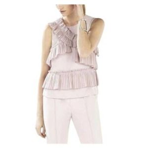 NWT BCBG Maxazria Womens Lorain Pleated Ruffle Applique Top Size XS Pink